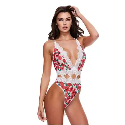 Baci - White Floral &amp; Lace M/L - koronkowe body w kwiecisty wzór. Zmysłowo odkryte plecy. Mega Oferta -70%