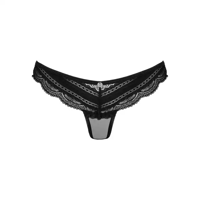 Obsessive - Ivannes Panties S/M. Eleganckie, koronkowe figi o seksownym kroju. Czarna elegancka kobieca bielizna