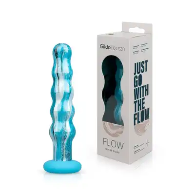 Gildo - Ocean Flow. Szklane dildo o falowanej strukturze, stopniowana średnica. Design inspirowany falami oceanu. Pozwól sobie płynąć z prądem