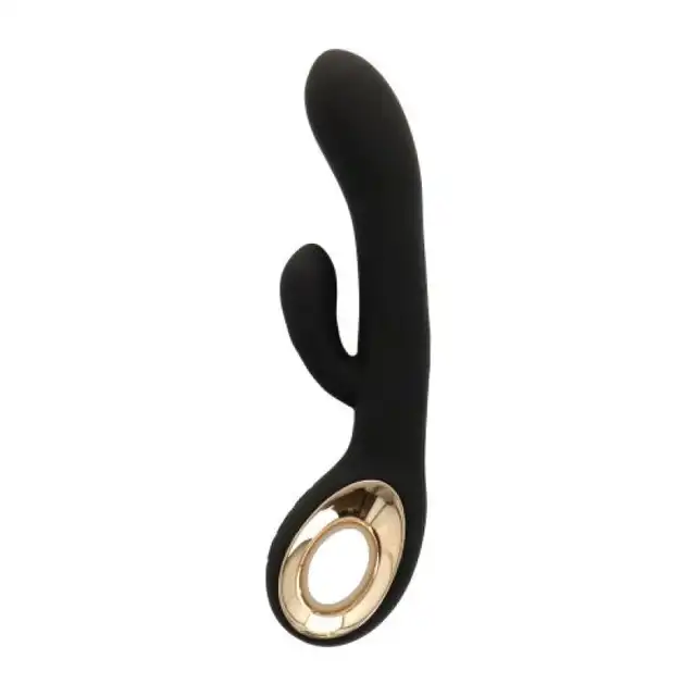 7Candy - Rabbit Twin Touch Black. Elegancki czarno-złoty wibrator z króliczkiem z silikonu medycznego