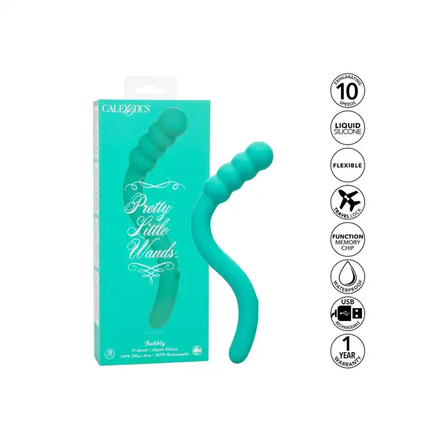Calexotics - Pretty Little Wands Bubbly. Jedyny w swoim rodzaju elastyczny wibrator. Stymulująca końcówka dostosuje się swoim kątem wygięcia do Twojej fantazji