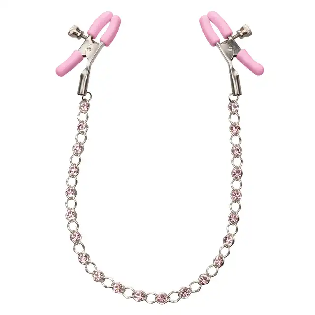 Calexotics - Crystal Chain Nipple Clamps. Ozdobne klamerki na sutki. Z dwoma w pełni regulowanym zaciskom na sutki, drażniącemu łańcuszkowi i błyszczącym kryształom