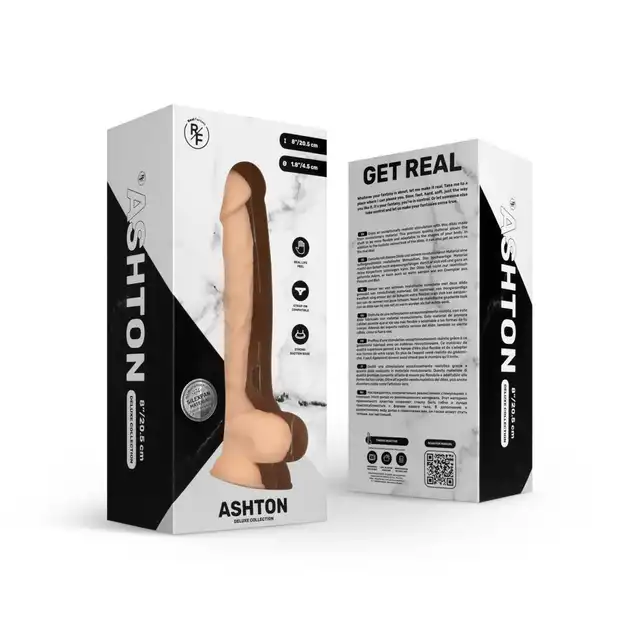 Real Fantasy - Ashton Realistic Dildo. Naturalistyczne dildo z innowacyjnego silikonu Silexpan. Mega teksturowania. 20 cm długości, 4,5 cm średnicy