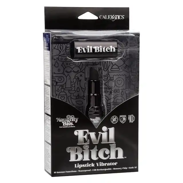 Calexotics - Naughty Bitch Lipstick Vibrator. Wibrator punktowy w formie dyskretnej, czarnej szminki. 10 potężnych funkcji wibracji ukryte w 10cm mini wibratorku. Idealny dla odważnych kobiet