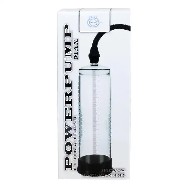 Boss Series - Powerpump Max Black &amp; Clear. Przezroczysta pompka do penisa. Wspomaga jego powiększenie i uwrażliwienie 