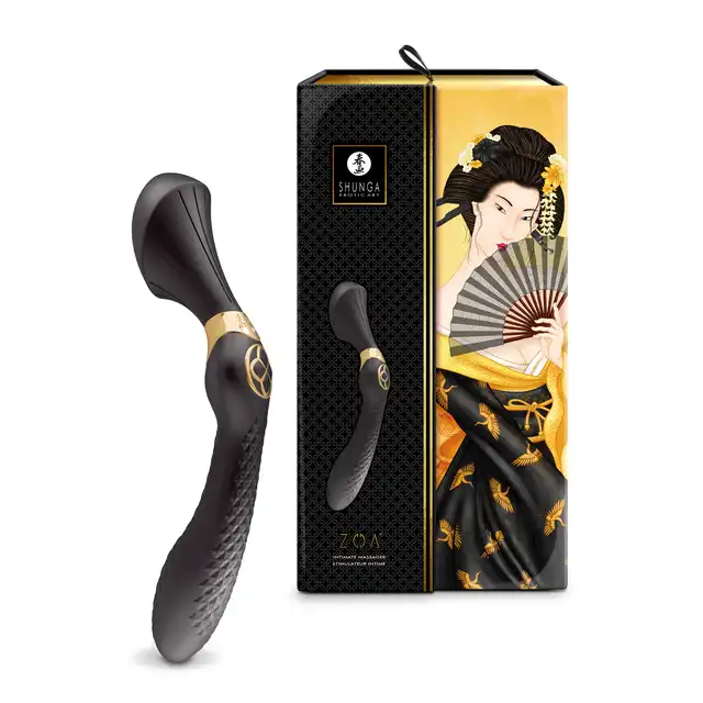 Shunga - ZOA - Intimate massager black - luksusowy, wielofunkcyjny wibrator o potężnym silniku wykonany z silikonu premium 