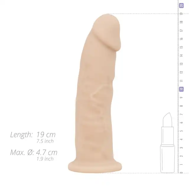 Real Fantasy - Parker Realistic. Dildo bez jąder z realistycznymi teksturami. Wysokiej jakości materiał silexpan. 19 cm długości, 4,7 cm średnicy