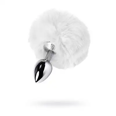 Toyfa - Silver Bunny Plug White. Mała metalowa wtyczka analna z puszystym króliczym ogonkiem. Idealny dodatek do roleplay