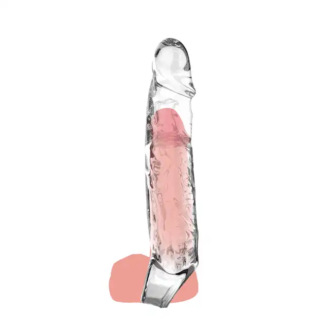 Toy Joy - Extension Sleeve Large. Przezroczysta realistyczna przedłużka na penisa 19 cm z ringiem pod jądra