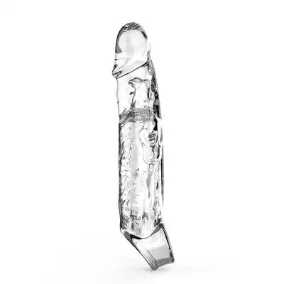 Toy Joy - Extension Sleeve Large. Przezroczysta realistyczna przedłużka na penisa 19 cm z ringiem pod jądra