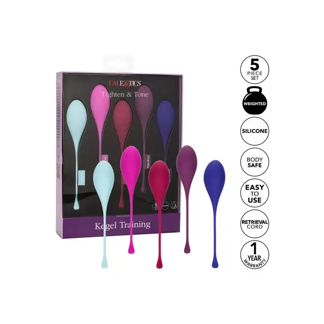 CalExotics - Kegel Training. Silikonowy zestaw do treningu mięśni kegla. Wzmocnij swoje dno miednicy, dzięki 5 stopniowanym kulkom gejszy. Naturalne wzmocnienie doznań seksualnych