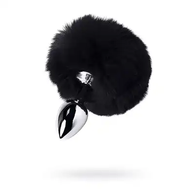 Toyfa - Silver Bunny Plug Black. Mała metalowa wtyczka analna z puszystym króliczym ogonkiem. Idealny dodatek do roleplay