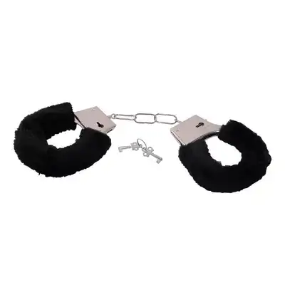 Bestseller - Soft Black Handcuffs. Metalowe kajdanki w zestawie z kluczykiem. Wyłożone miękkim czarnym futerkiem