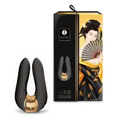 Shunga - AIKO - Intimate massager black - elegancki stymulator łechtaczki z dwoma potężnymi silnikami