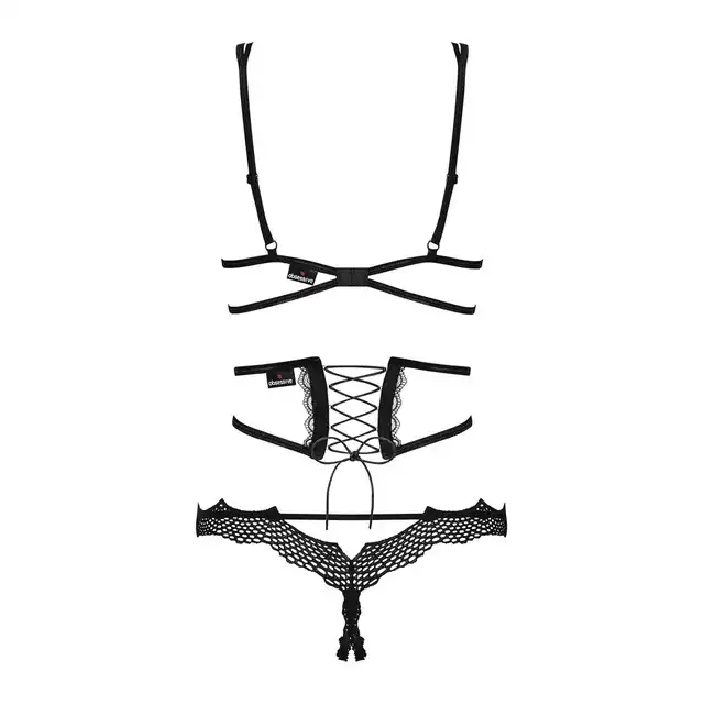 Obsessive - Bravelle L/XL - 3-częściowy komplet otwartej bielizny. Wyjątkowo odważny 