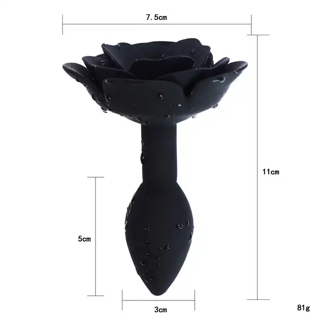 Kiotos - Black Rose Anal Plug. Elegancki silikonowy plug z czarną różą. Bardzo zmysłowy dodatek