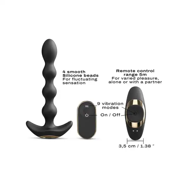 Dorcel - Flexi Balls - Anal Vibrator with Remote Control - Black - wibrator analny z koralikami i zdalnie sterowanym pilotem 