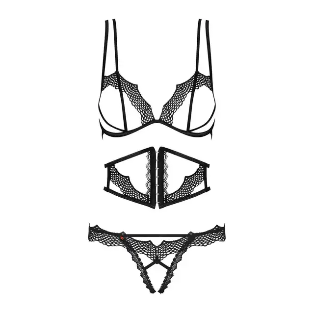 Obsessive - Bravelle L/XL - 3-częściowy komplet otwartej bielizny. Wyjątkowo odważny 