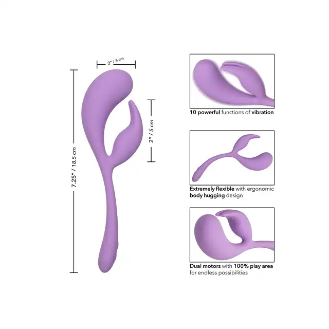 Calexotics - Elle Liquid Silicone Dual Flicker Purple - wibrator premium o ergonomicznym kształcie z wyjątkowym króliczkiem do stymulacji