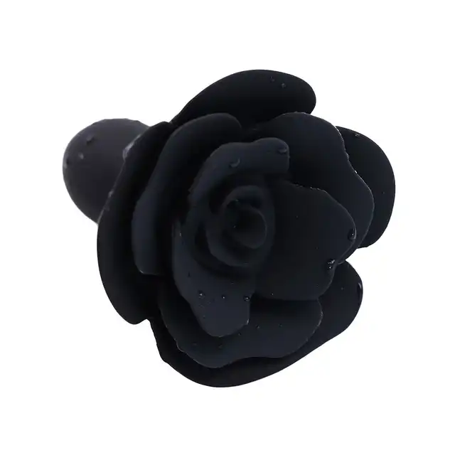 Kiotos - Black Rose Anal Plug. Elegancki silikonowy plug z czarną różą. Bardzo zmysłowy dodatek