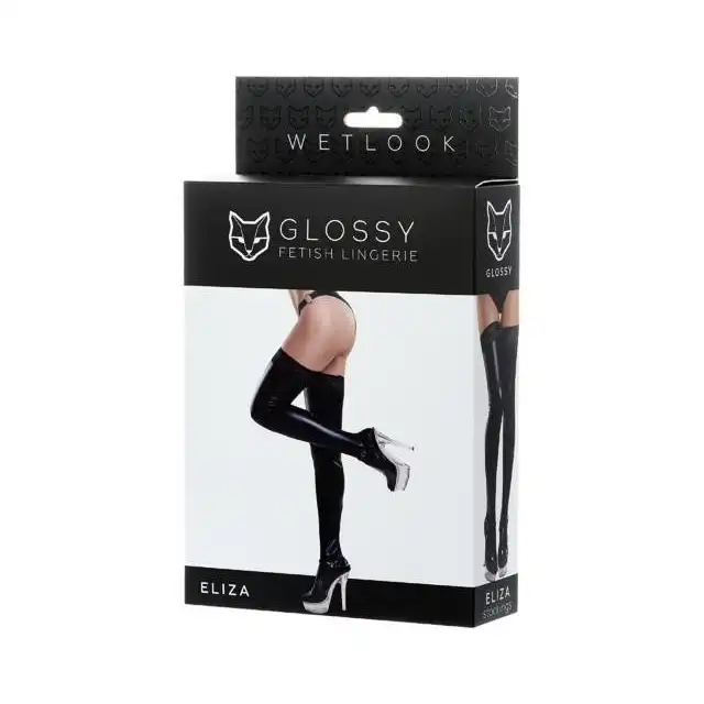 Glossy - Wetlook Eliza L. Połyskujące pończochy w stylu Wetlook. Ozdobna kwiatowa koronka. Idealne dopasowanie do ciała i podkreślenie nóg