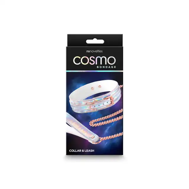 NSNovelties - Cosmo Bondage Collar &amp; Leash - stylowa obroża i smycz w unikatowy wzór holo 