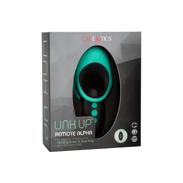 Calexotics - Link Up Remote Alpha Ring Green - podwójny ring na penisa i jądra. Zdalnie sterowany pilot