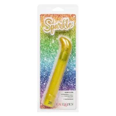 Calexotics - Sparkle Slim G-Vibe Yellow. Wibrator punktu G w brokatowym wydaniu. Oddaj się olśniewającej przyjemności i 3 prędkościom wibracji