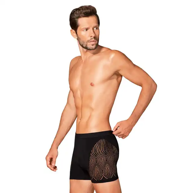 Obsessive - M103 bokserki S/M/L - męskie, czarne bokserki z unikatowym wzorem z boku. Nowoczesny krój 
