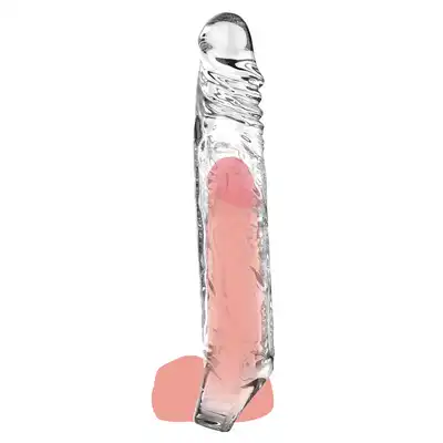 Toy Joy - Extension Sleeve XLarge. Przezroczysta nakładka na penisa z ringiem pod jądra. 22,5 cm przyjemności 