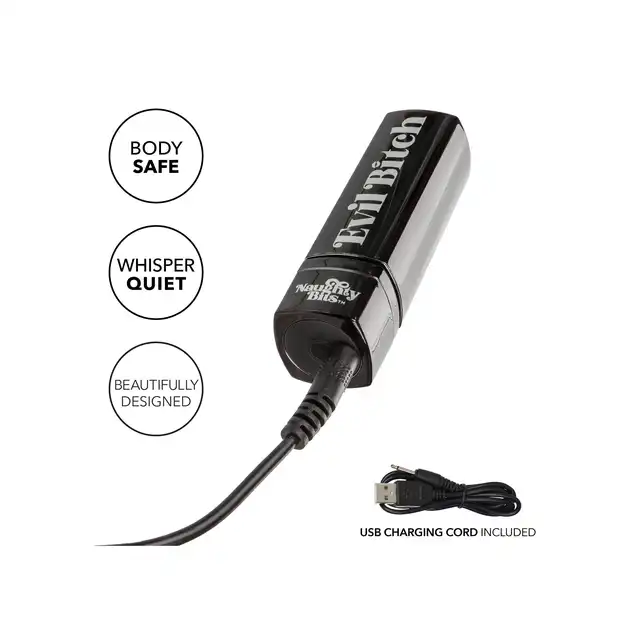 Calexotics - Naughty Bitch Lipstick Vibrator. Wibrator punktowy w formie dyskretnej, czarnej szminki. 10 potężnych funkcji wibracji ukryte w 10cm mini wibratorku. Idealny dla odważnych kobiet