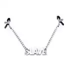 Oproducts - Nipple Clamps Slave. Klamerki na sutki z łańcuszkiem i stalowym napisem `Slave`