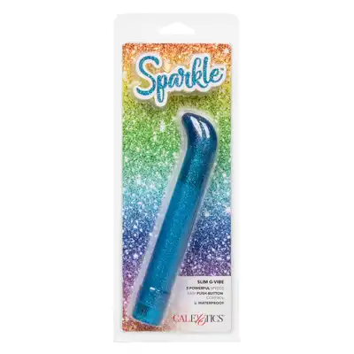 Calexotics - Sparkle Slim G-Vibe Blue. Wibrator punktu G w brokatowym wydaniu. Oddaj się olśniewającej przyjemności i 3 prędkościom wibracji