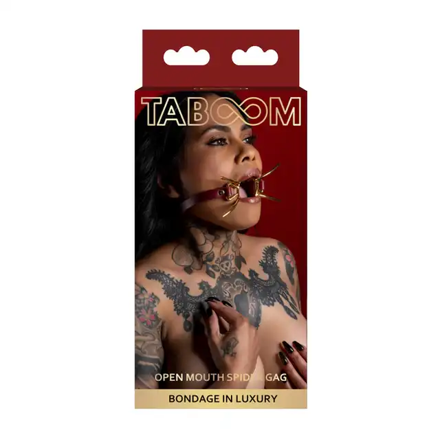 Taboom - Open Mouth Spider Gag. Elegancki knebel do ust ze złotymi metalowymi zdobieniami. Luksusowe zniewolenie partnera