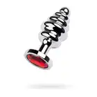 Toyfa - Silver Anal Plug. Wysokiej jakości metalowy korek analny z eleganckim kryształkiem w kolorze czerwieni w podstawie. Wyjątkowy stymulujący kształt