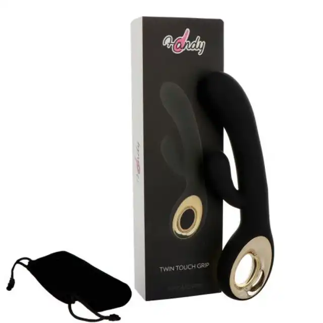 7Candy - Rabbit Twin Touch Black. Elegancki czarno-złoty wibrator z króliczkiem z silikonu medycznego