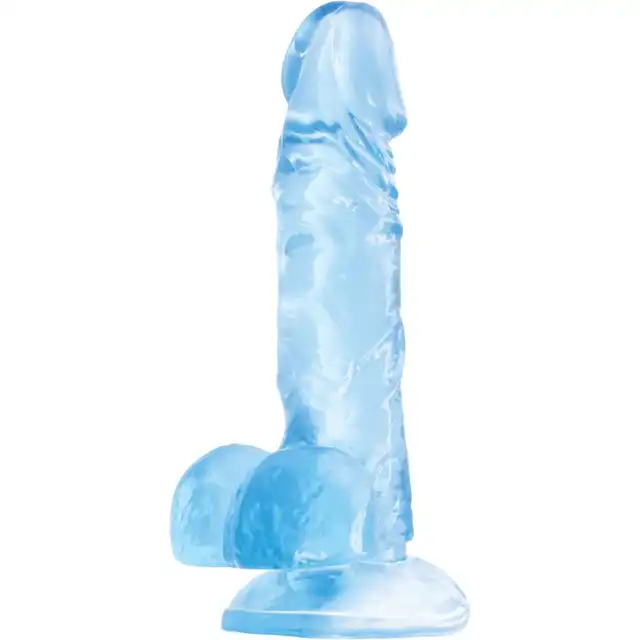 A-Toys - Indy. Realistyczne dildo z jądrami. Mocna przyssawka dla zabawy bez użycia rąk. Elastyczny materiał w krystalicznym kolorze
