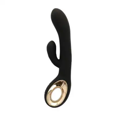 7Candy - Rabbit Twin Touch Black. Elegancki czarno-złoty wibrator z króliczkiem z silikonu medycznego