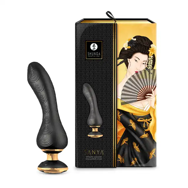 Shunga - SANYA - Intimate massager black - luksusowy wibrator do stymulacji waginalnej lub łechtaczki z hipoalergicznego silikonu 