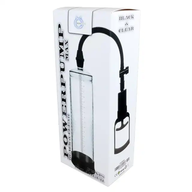 Boss Series - Powerpump Max Black &amp; Clear. Przezroczysta pompka do penisa. Wspomaga jego powiększenie i uwrażliwienie 