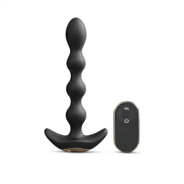 Dorcel - Flexi Balls - Anal Vibrator with Remote Control - Black - wibrator analny z koralikami i zdalnie sterowanym pilotem 