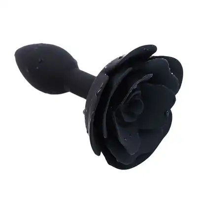 Kiotos - Black Rose Anal Plug. Elegancki silikonowy plug z czarną różą. Bardzo zmysłowy dodatek