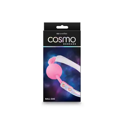NSNovelties - Cosmo Bondage Ball Gag - silikonowy gag w kolorze różu. Regulowany pasek w kolorystyce holo 