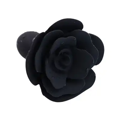 Kiotos - Black Rose Anal Plug. Elegancki silikonowy plug z czarną różą. Bardzo zmysłowy dodatek