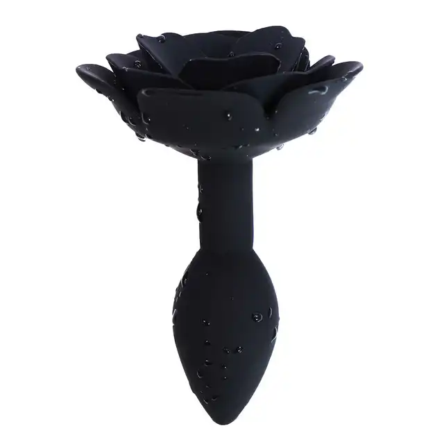 Kiotos - Black Rose Anal Plug. Elegancki silikonowy plug z czarną różą. Bardzo zmysłowy dodatek