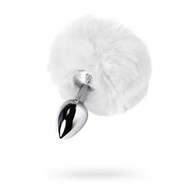 Toyfa - Silver Bunny Plug White. Mała metalowa wtyczka analna z puszystym króliczym ogonkiem. Idealny dodatek do roleplay