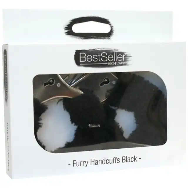 Bestseller - Soft Black Handcuffs. Metalowe kajdanki w zestawie z kluczykiem. Wyłożone miękkim czarnym futerkiem