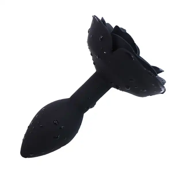 Kiotos - Black Rose Anal Plug. Elegancki silikonowy plug z czarną różą. Bardzo zmysłowy dodatek