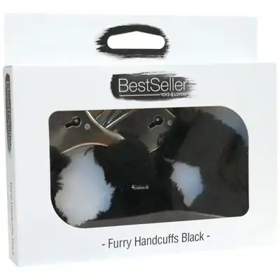 Bestseller - Soft Black Handcuffs. Metalowe kajdanki w zestawie z kluczykiem. Wyłożone miękkim czarnym futerkiem
