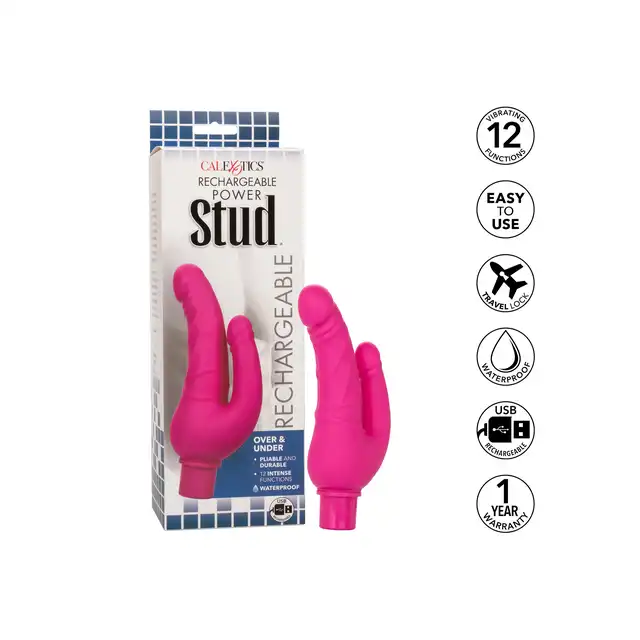 Calexotics - Stud Over &amp; Under. Ultra mocny podwójny wibrator penetrujący w kształcie dwóch penisów. Wyjątkowe 12 funkcji wibracji dają możliwość idealnej personalizacji